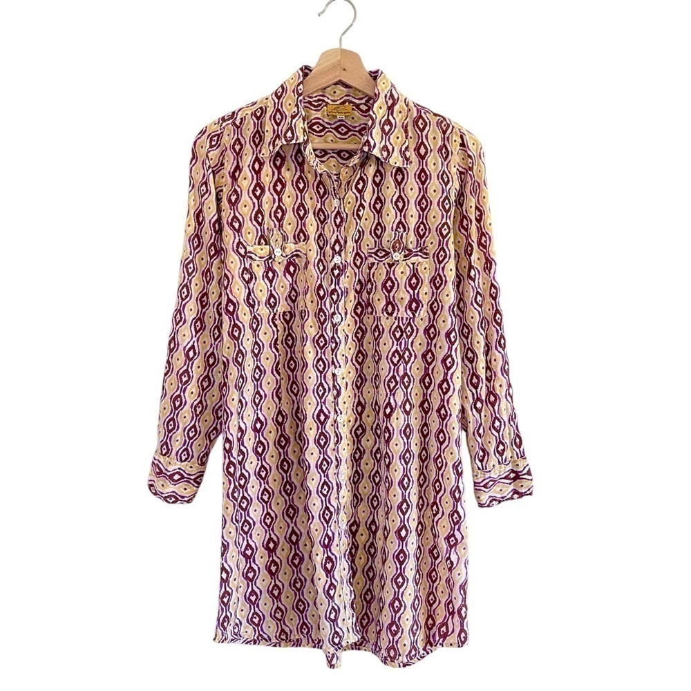 Roberta Roller Rabbit Relaxed Boho Button Down Mini Shirt Dress XS